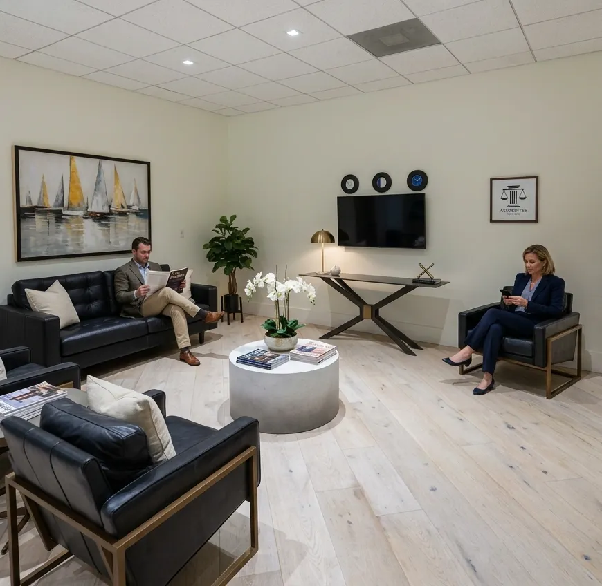 Open configurable office floorplan with private meeting and collaboration areas